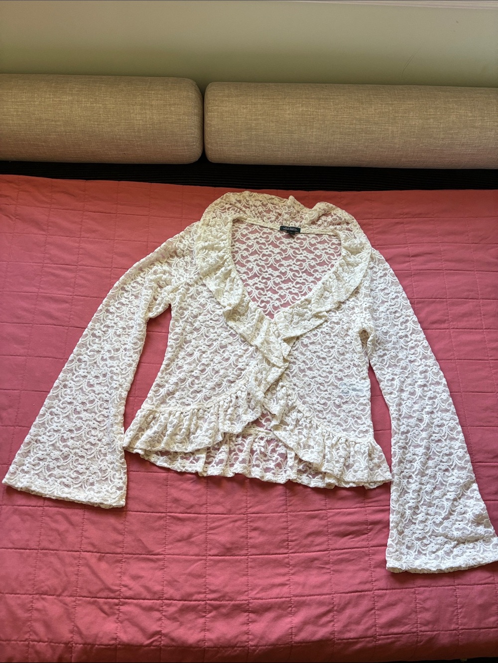 wild fable Ivory Lace Ruffle Wrap Blouse